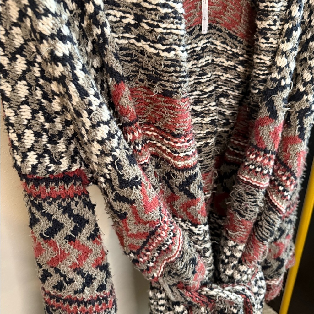 Free People Geometric Hooded Belted Duster Cardigan Boho Knit Size S - Picture 4 of 6
